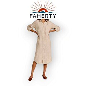 Faherty Golden Sun Stripe Linen Maxi Shirtdress XS Button Front Sustainable Chic